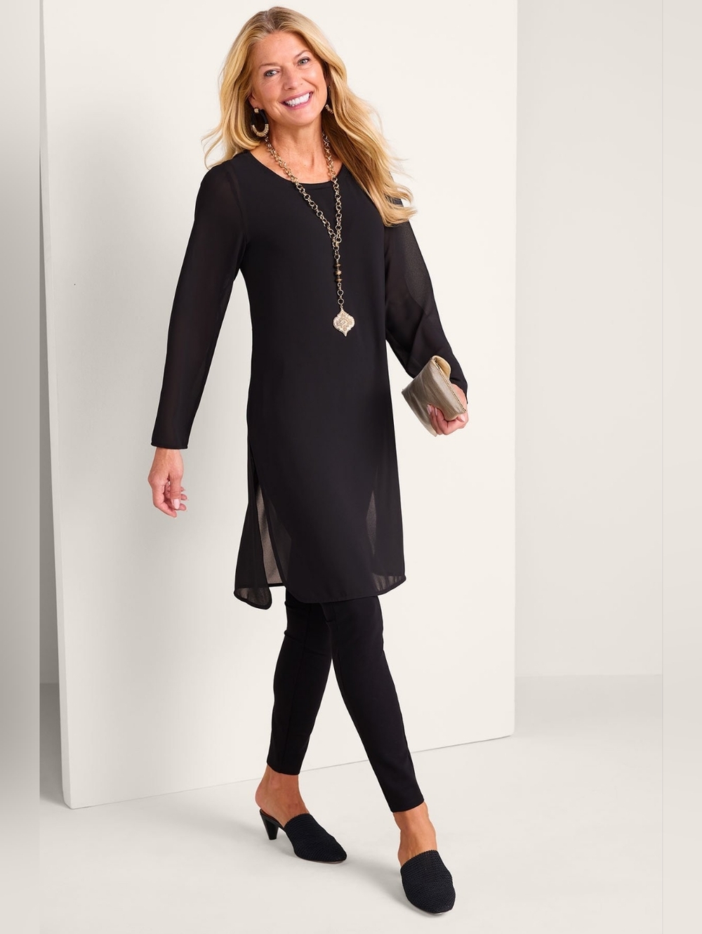 Soft Surroundings Relaxed Elegance Tunic Midnight Black Small 6-8 Sheer NEW NWT - Picture 2 of 6